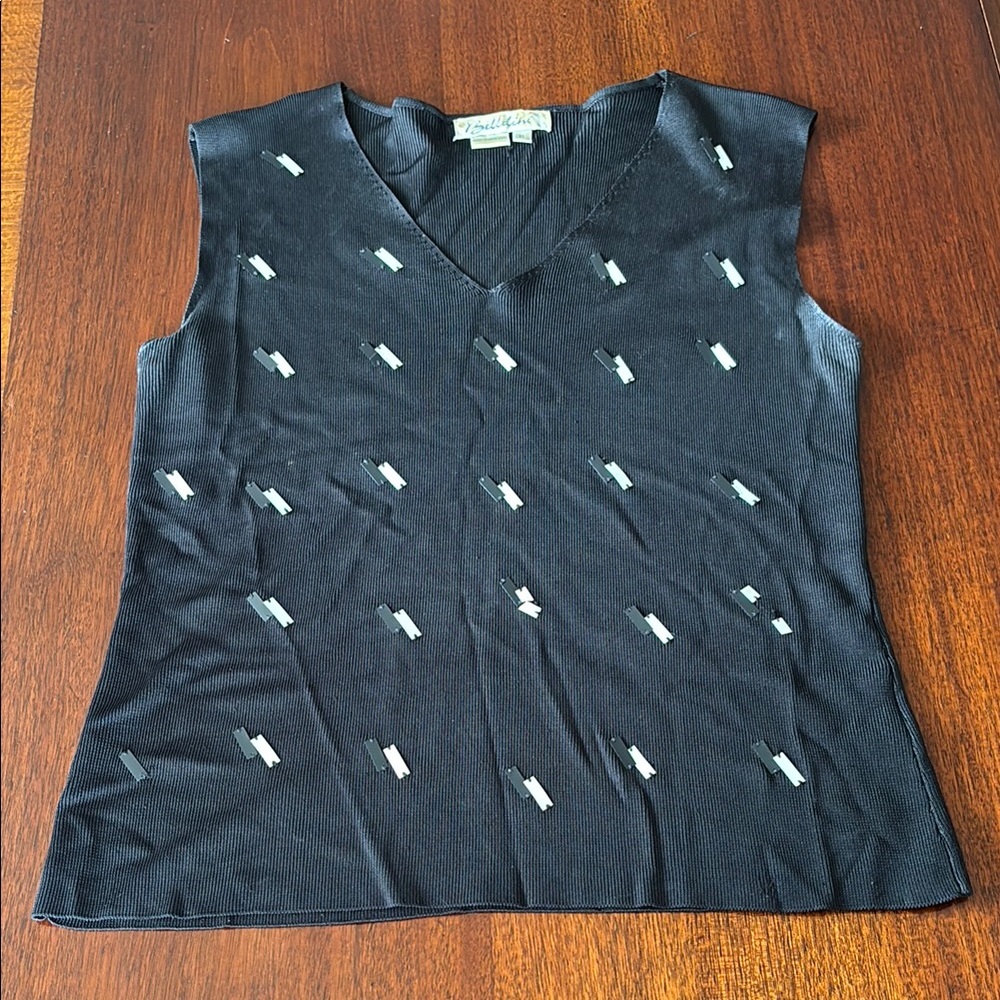 Belldini Black Sleeveless Top & Jacket with Geometric Accents